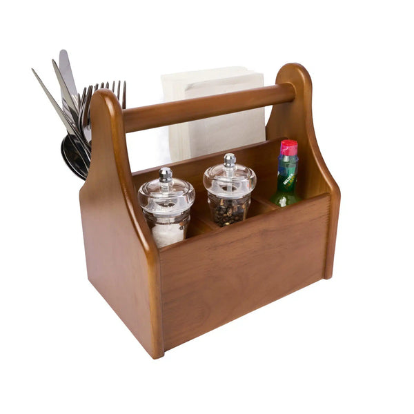 Table Caddy With Handle Brown Eco Wood Four Compartment 03104