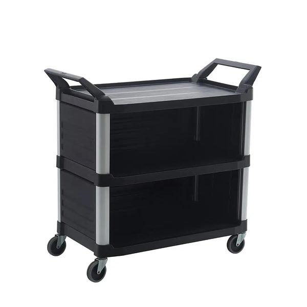 TRUST® Commercial 3 Tier Large Enclosed Black Utility Service Cart 18088