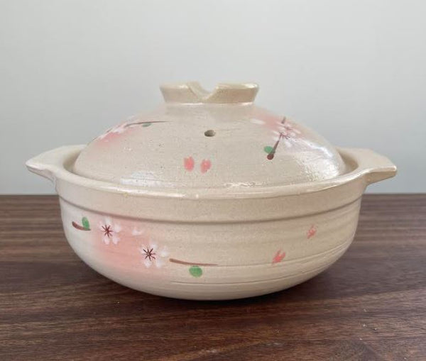 Japanese Earthen Lithium Ceramic Porcelain Pot Donabe Cooking Pot Floral 21cm Casserole Stew Soup Pot