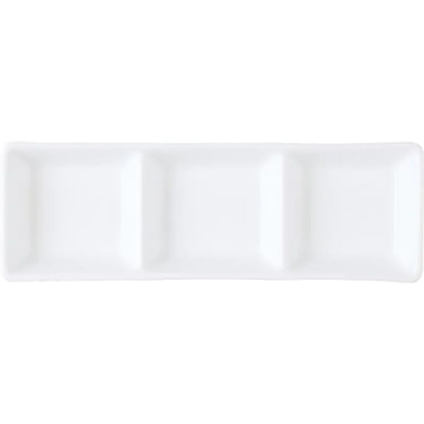 white ceramic 3 divider dish sauce and dips