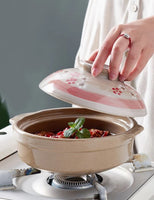 Japanese Ceramic Earthen Clay Pot Donabe Cooking  Floral 22cm Hand Made 2000ML Casserole Stew Soup