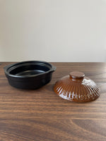 Japanese Earthen Clay Ceramic Pot Donabe Cooking Pot Black With Brown Lid 19cm Hand Made Casserole Stew Soup Pot