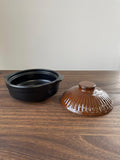 Japanese Earthen Clay Ceramic Pot Donabe Cooking Pot Black With Brown Lid 19cm Hand Made Casserole Stew Soup Pot