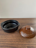 Japanese Earthen Clay Ceramic Pot Donabe Cooking Pot Black With Brown Lid 19cm Hand Made Casserole Stew Soup Pot