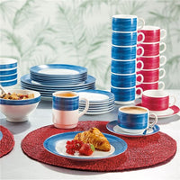 Opal Brush Table Set Arcoroc 5 Pce Green, Red and Blue Plates and Bowls