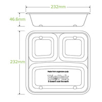 Biopak 3-Compartment Large Natural Plant Fibre Takeaway Base B-LB-3C-N-LARGE x 300 Takeaways