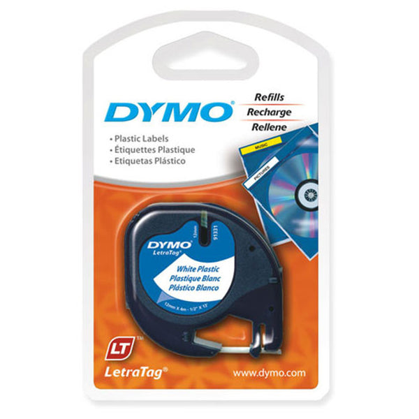 Dymo LetraTag Label Tape 91201 91331 12mm X 4m White Plastic