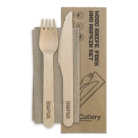 Biopak 16cm Coated Wood Knife, Fork, Napkin, Salt & Pepper Set HY-16KFNSP-COATED x 400 Sets