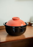 Japanese Earthen Ceramic Porcelain Pot 2.5 LT Extra Thick Donabe Cooking Pot Black With Red Lid 24cm Casserole Stew Soup Pot