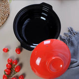 Japanese Earthen Ceramic Porcelain Pot 2.5 LT Extra Thick Donabe Cooking Pot Black With Red Lid 24cm Casserole Stew Soup Pot