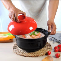 Japanese Earthen Ceramic Porcelain Pot 2.5 LT Extra Thick Donabe Cooking Pot Black With Red Lid 24cm Casserole Stew Soup Pot