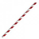 Regular Long Drinking Straw Red & White Paper Disposable Bx 2500 Straws 200mmx6mm